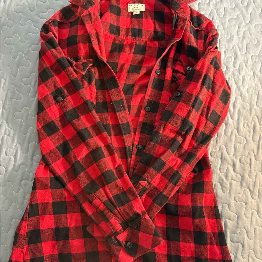 Red and Black Plaid Button Down Shirt